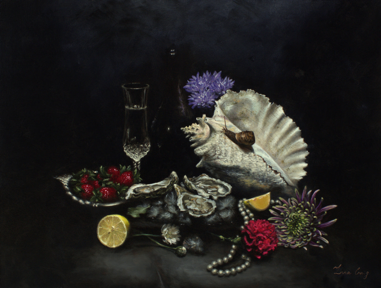 "Still life with oysters and pearls" | Original oil on stretched linen | Framed