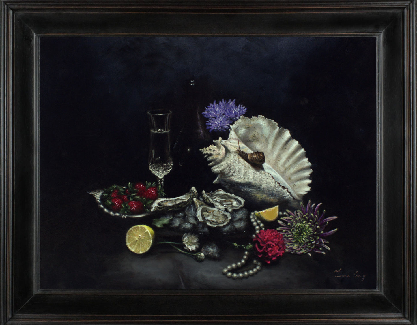 "Still life with oysters and pearls" | Original oil on stretched linen | Framed