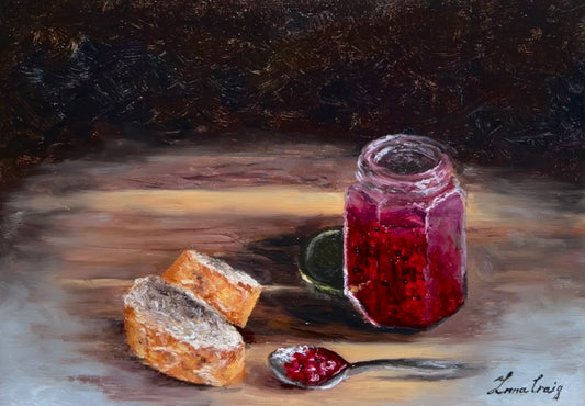 "Redcurrant jam" | Original oil on paper | Framed