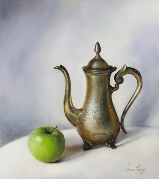 "Apple and teapot" | Original oil on stretched linen